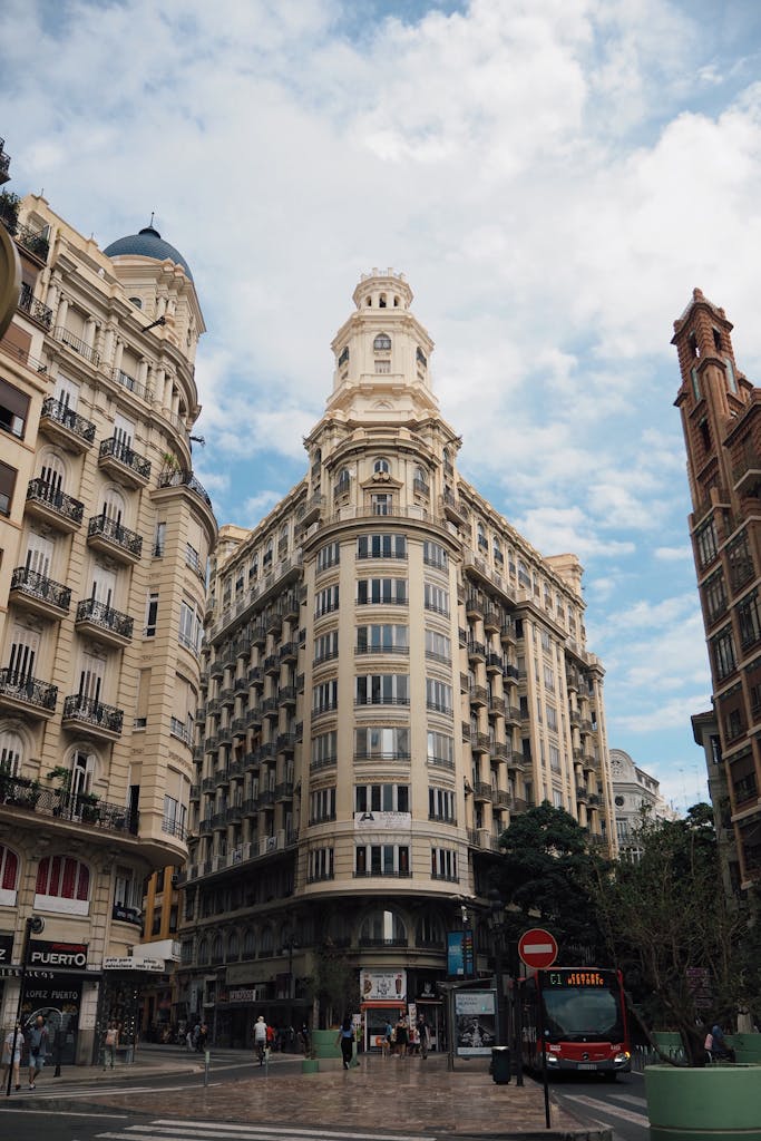 Stunning view of an iconic, historic building in Valencia's bustling city center.